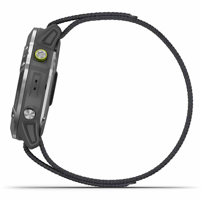 Garmin Enduro Multisport GPS Smartwatch - Steel with Gray UltraFit Nylon Band - Left Side