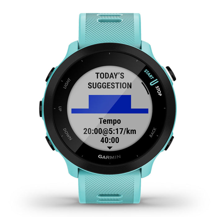 Garmin Forerunner 55 Beginner Running Watch - Aqua - Front Angle