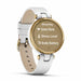Garmin Lily Classic Women's Fitness Smartwatch - Light Gold Bezel White Case Italian Leather Band - Left Angle