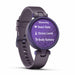 Garmin Lily Sport Small Smart Watch for Ladies - Midnight Orchid Bezel Deep Orchid Case Silicone Band - Left Angle
