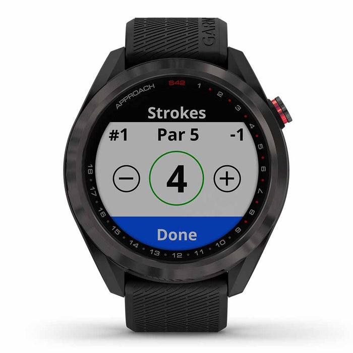 Garmin Approach S42 Golf GPS Watch - Gunmetal with Black Band - Front Angle