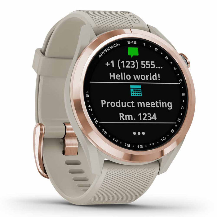 Garmin Approach S42 Golf GPS Watch - Rose Gold with Light Sand Band - Left Angle