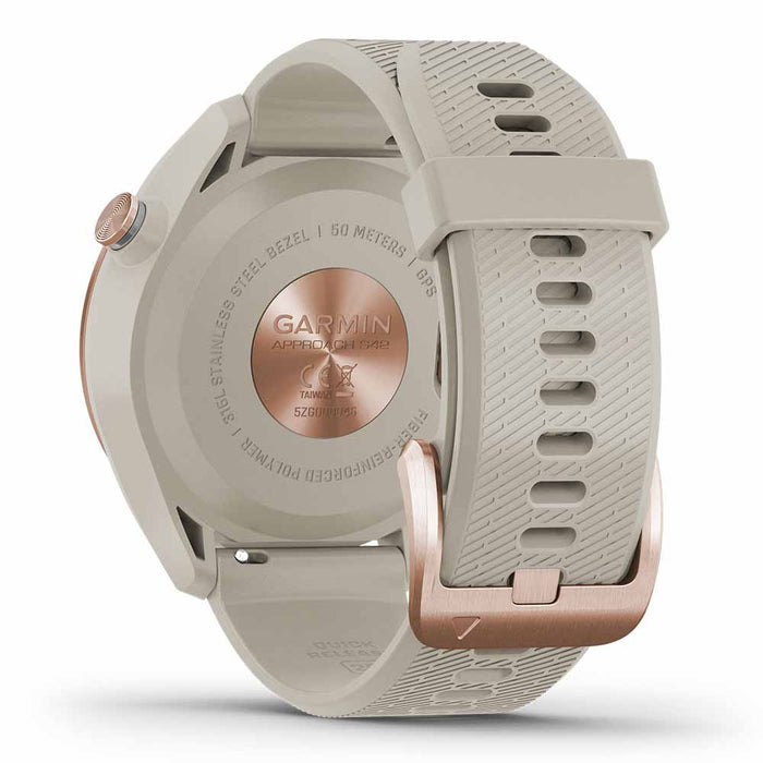Garmin Approach S42 Golf GPS Watch - Rose Gold with Light Sand Band - Back Angle