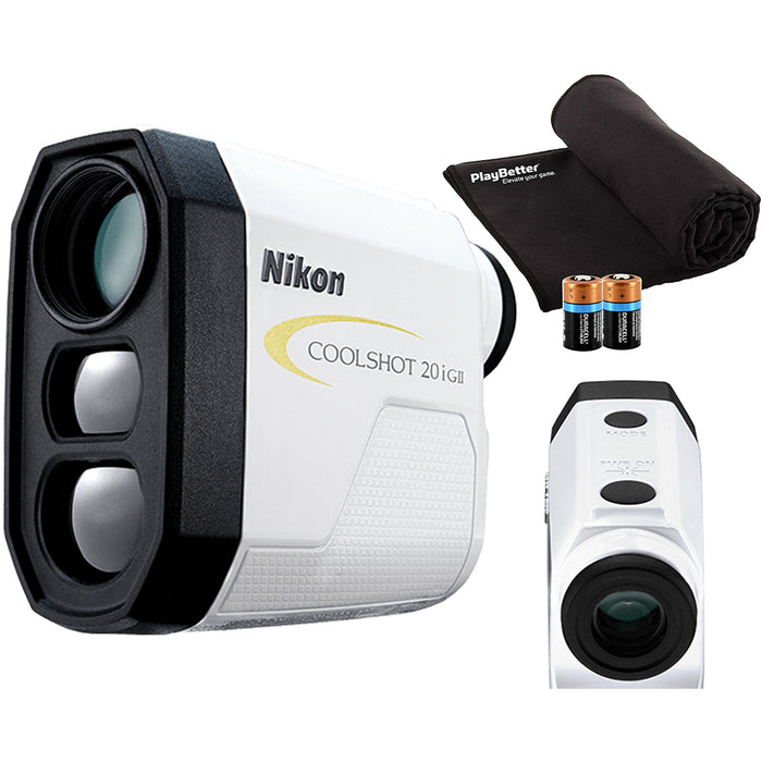 Nikon Golf COOLSHOT 20i GII Laser Rangefinder Bundle with PlayBetter Microfiber Cleaning Towel and Two CR2 Batteries