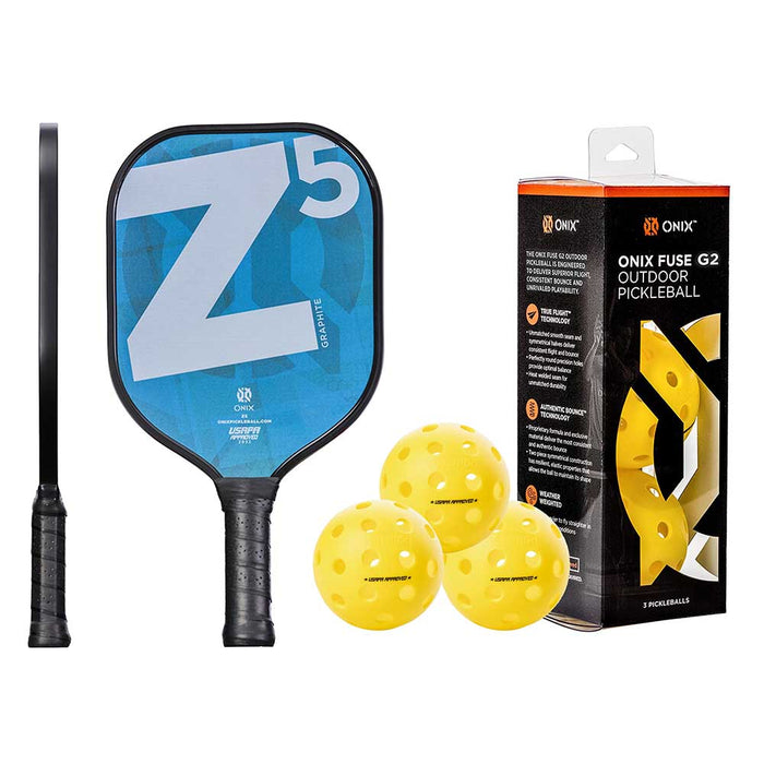 Onix Z5 MOD Series Graphite Pickleball - Blue with 3-Pack Onix Fuse G2 Outdoor Pickleballs