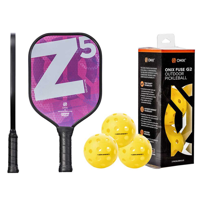 Onix Z5 MOD Series Graphite Pickleball - Pink with 3-Pack Onix Fuse G2 Outdoor Pickleballs