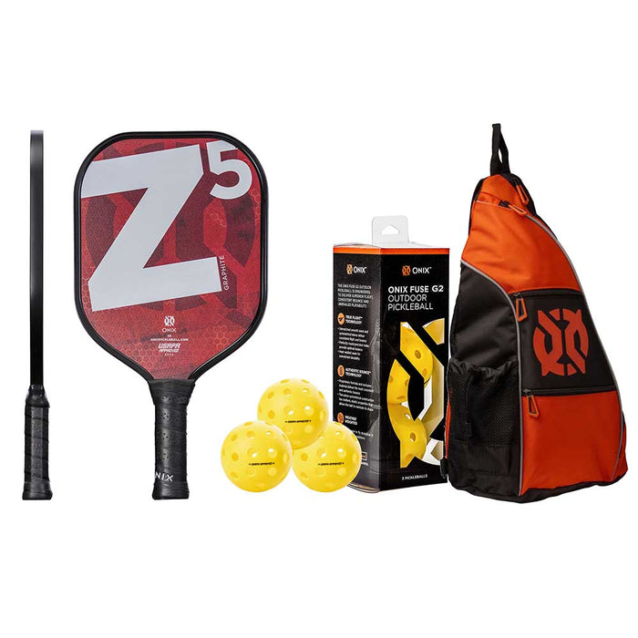 Onix Z5 MOD Series Graphite Pickleball - Red with Onix Pro Team Sling Bag and 3-Pack Onix Fuse G2 Outdoor Pickleballs