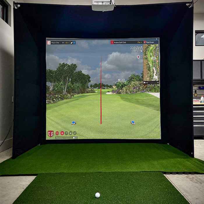 PlayBetter SimStudio™ | Home Golf Simulator Package with Impact Screen, Enclosure, Side Barriers, Hitting/Putting Mats & Projector
