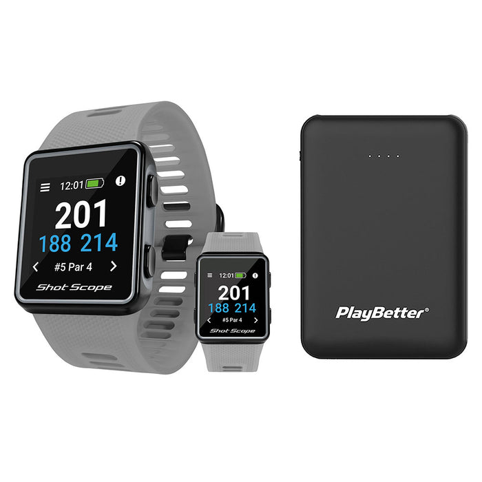 Shot Scope G3 Golf GPS Watch - Gray with PlayBetter Portable Charger