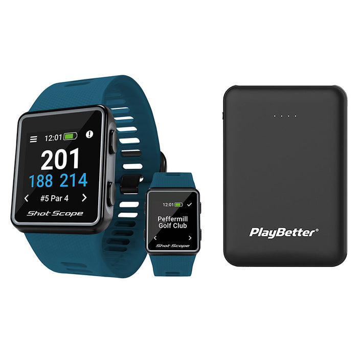 Shot Scope G3 Golf GPS Watch - Teal with PlayBetter Portable Charger