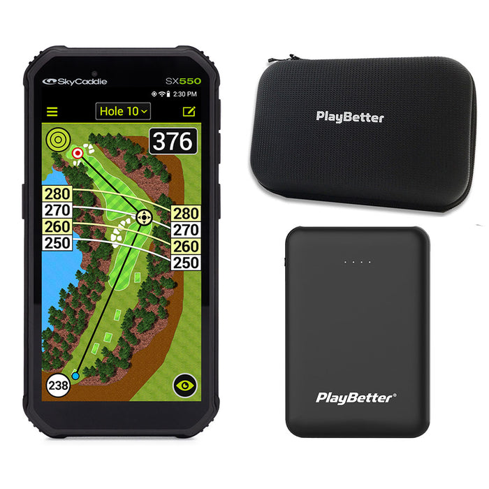SkyCaddie SX550 Handheld Golf GPS - Power Bundle with PlayBetter Protective Case and Portable Charger
