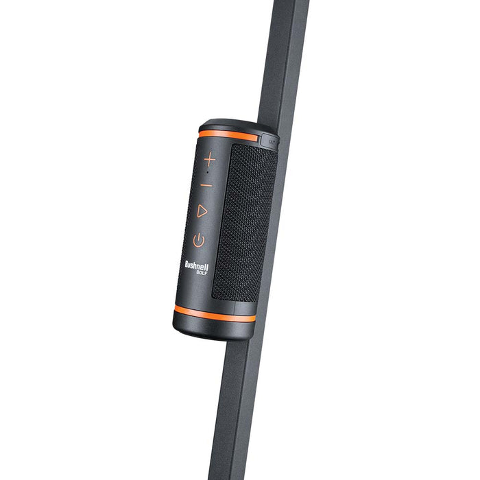 Bushnell Wingman Golfing GPS Speaker‎ attached right on a cart bar using Integrated BITE magnetic technology