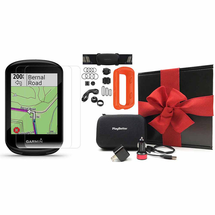 Garmin Edge 530 GPS Cycling Computer PlayBetter Gift Box Bundle with HRM, Speed/Cadence Sensors and Orange Silicone Case