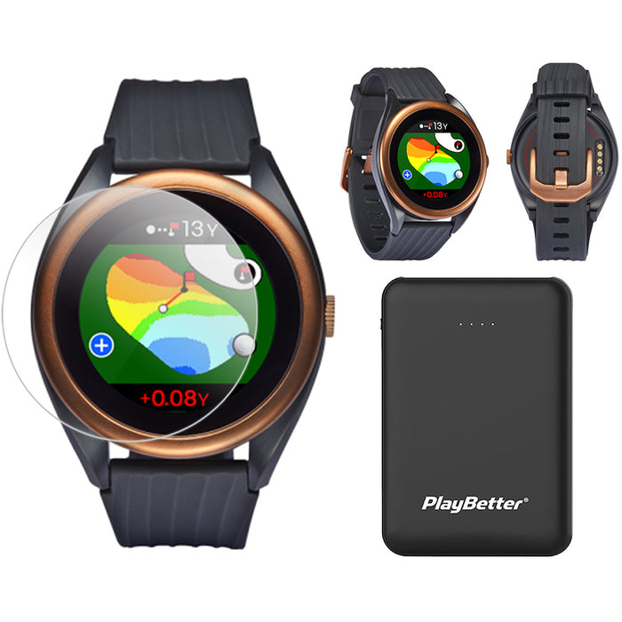 2021 Voice Caddie T8 Golf GPS Watch with PlayBetter HD Screen Protectors and Portable Charger (Large)