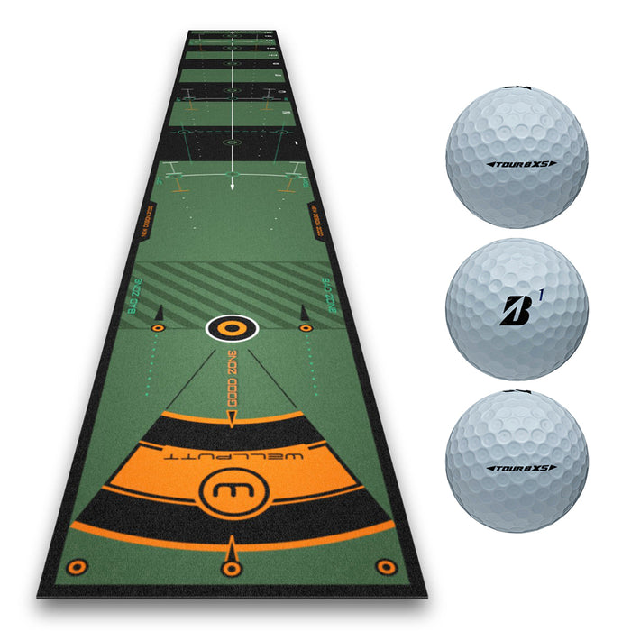 Wellputt 13ft Putting Mat  with Bridgestone Tour B XS Golf Balls (3-Pack)